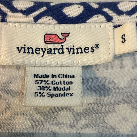 Vineyard vines Blue and White Patterned Dress crew neck 3/4 length sleeve  sz S - Picture 5 of 7